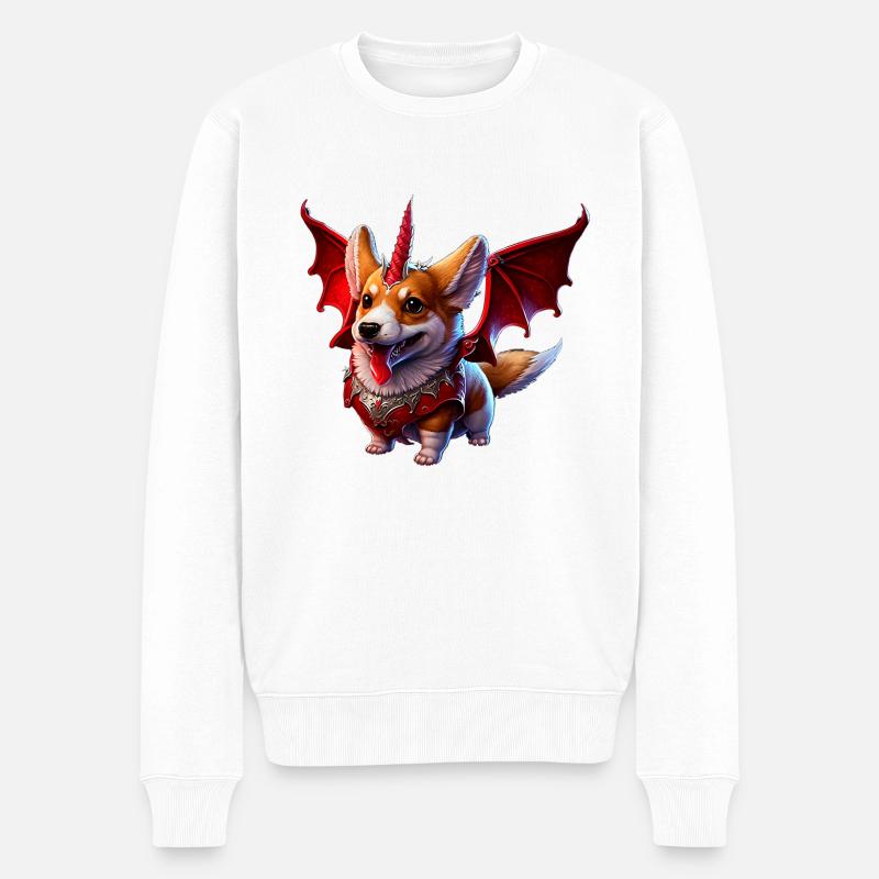 Corgi Drache - Männer Premium Bio Pullover - Weiß