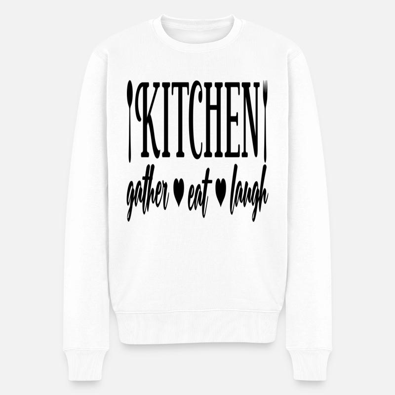 Kitchen gather eat laugh - Männer Premium Bio Pullover - Weiß