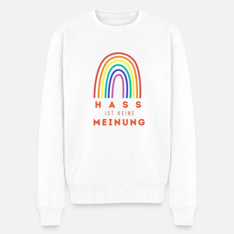 Regenbogen Hass ist keine Meinung BW - Männer Premium Bio Pullover - Weiß