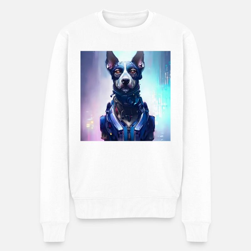 Futuristischer Hund - Männer Premium Bio Pullover - Weiß