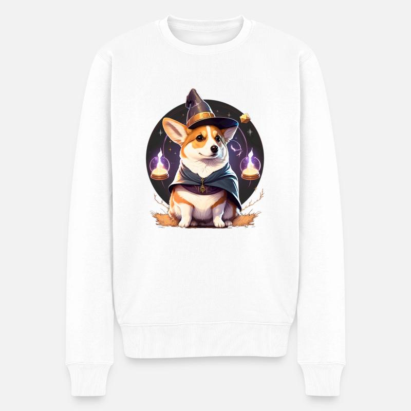 Corgi Magier - Männer Premium Bio Pullover - Weiß