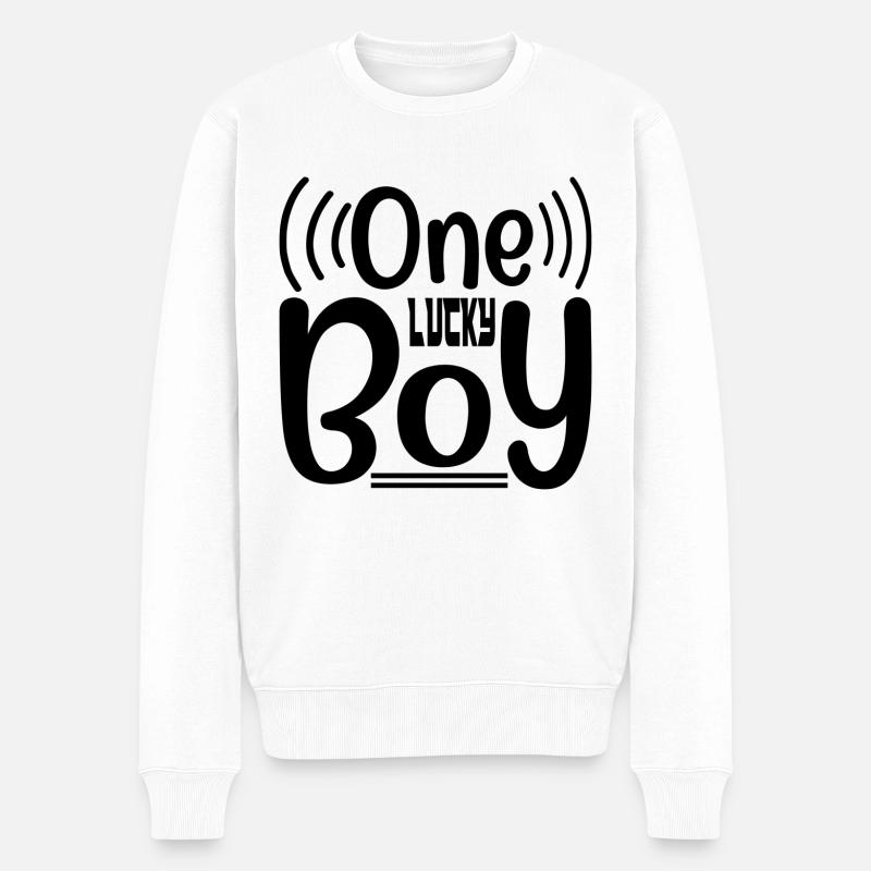 One Lucky Boy - Männer Premium Bio Pullover - Weiß