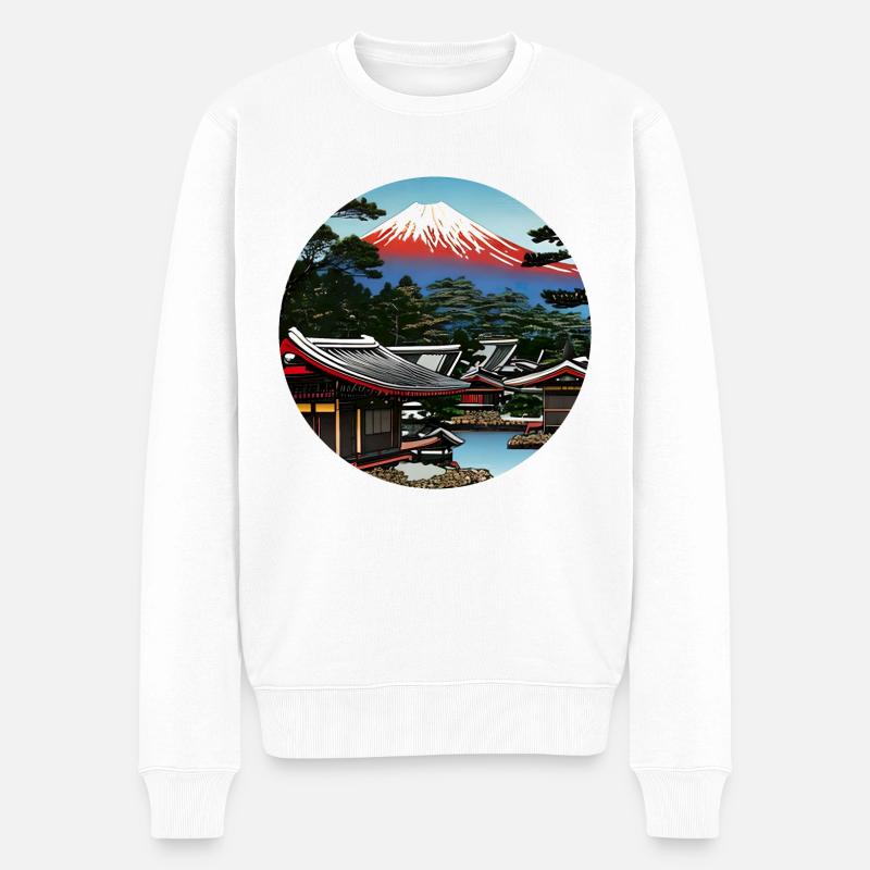 Mount Fuji in Digital Art - Männer Premium Bio Pullover - Weiß