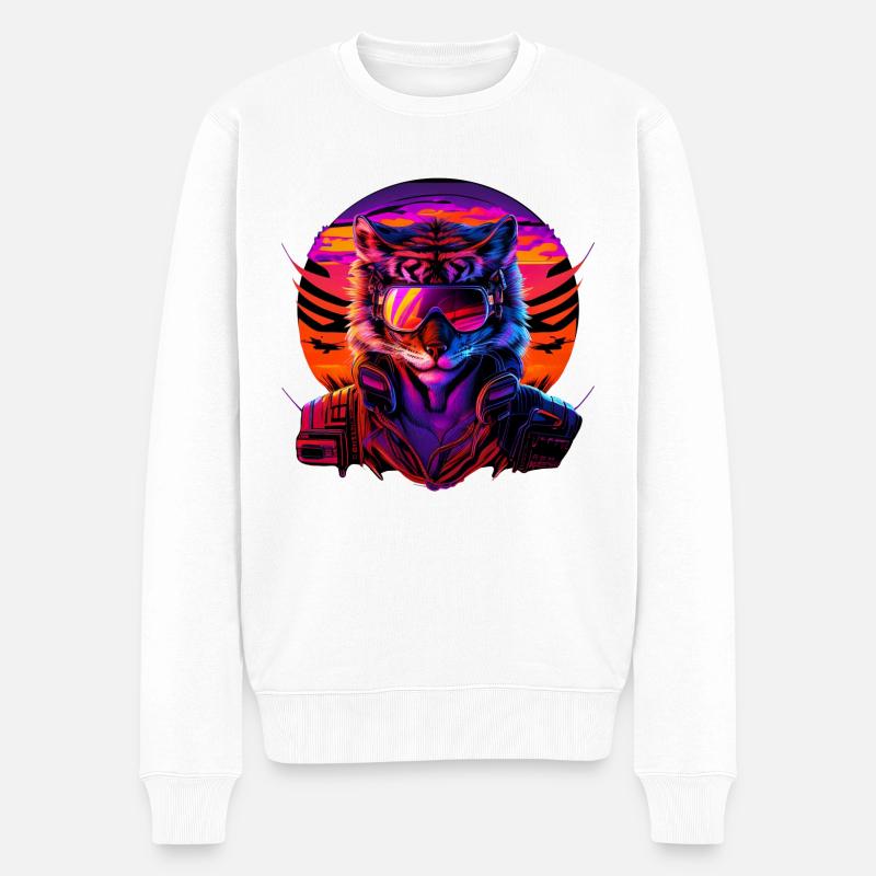 Retro Emblems - Animal - Pilot Tiger - Männer Premium Bio Pullover - Weiß