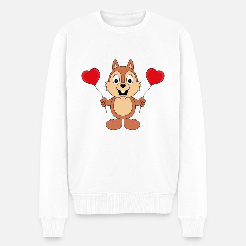 LUFTBALLONS - HERZEN - LIEBE - LOVE - EICHHÖRNCHEN - Männer Premium Bio Pullover - Weiß