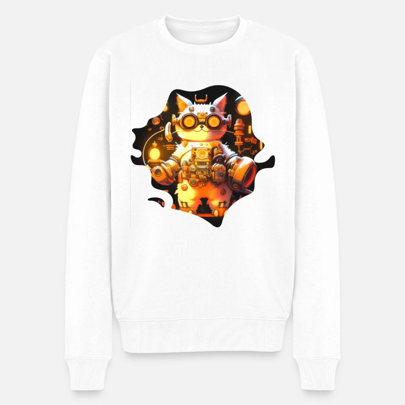 Coole Mecha Katze Cyborg Steampunk Hipst Brille - Männer Premium Bio Pullover - Weiß