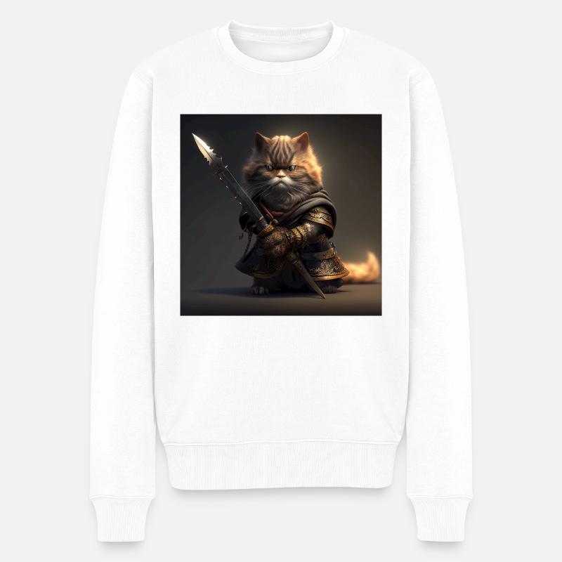 Cat Samurai with Sword - Men's Premium Organic Jumper - white