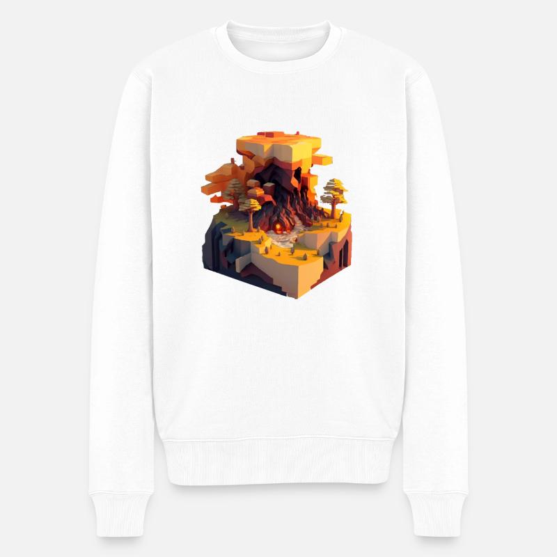 Voxel Naturlandschaft - Männer Premium Bio Pullover - Weiß