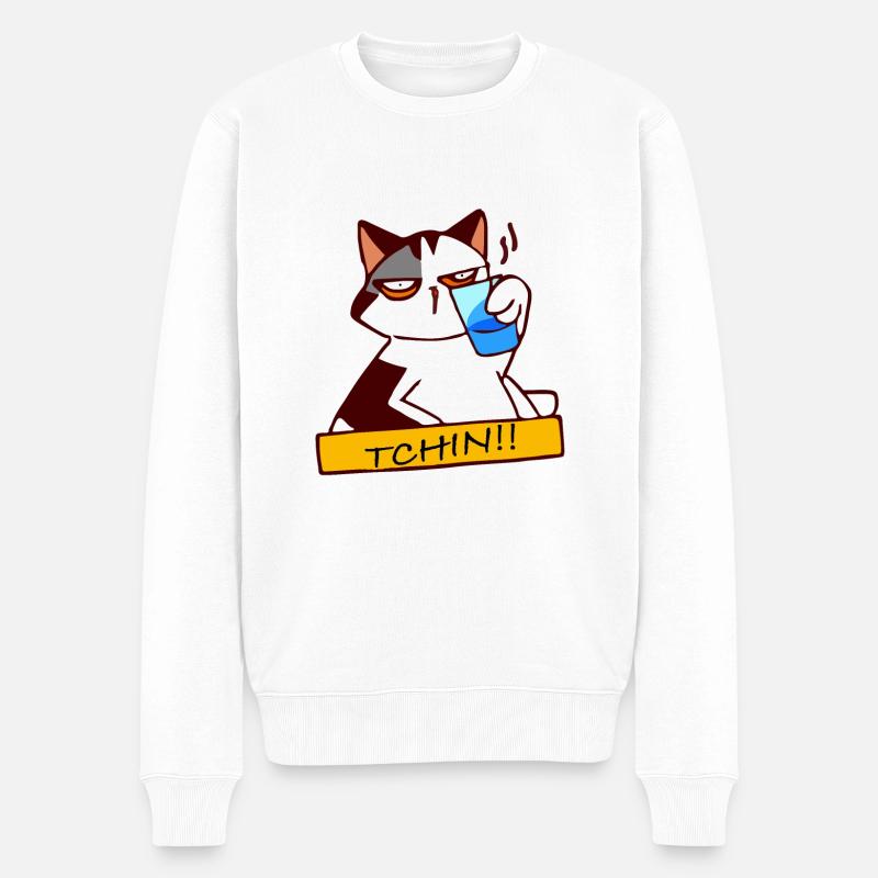 Tchin die Katze - Männer Premium Bio Pullover - Weiß