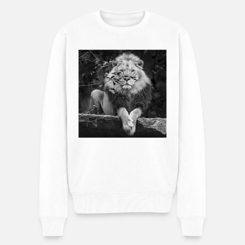 Der Löwe der König der Tiere - Männer Premium Bio Pullover - Weiß