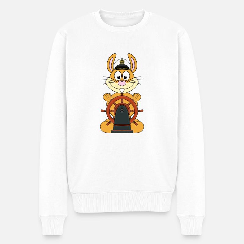 HASE - BOOT - SCHIFF - KAPITÄN - SEEMANN - TIER - Männer Premium Bio Pullover - Weiß