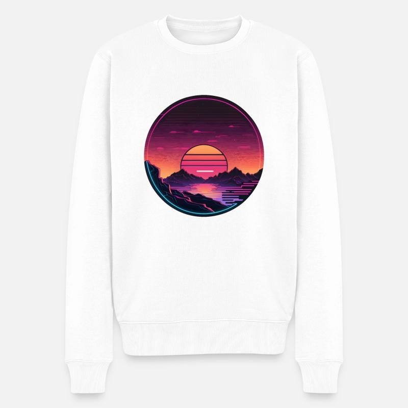 Synthwave Sunset - Männer Premium Bio Pullover - Weiß