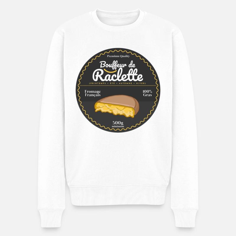 Bouffeur de raclette - Humour fromage gras - Pull Premium bio Homme - blanc