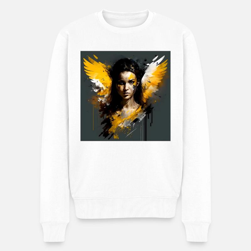 Gelbe Frau Engel - Männer Premium Bio Pullover - Weiß