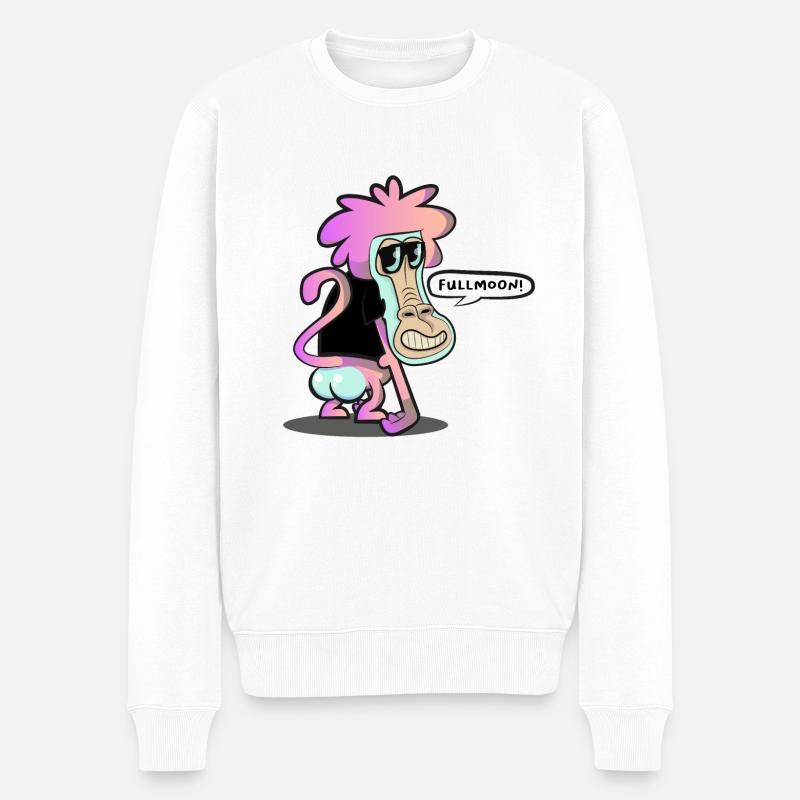 Baboon FullMoon - Männer Premium Bio Pullover - Weiß