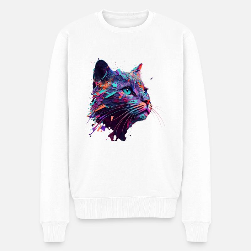 Psychedelische Katze - Männer Premium Bio Pullover - Weiß
