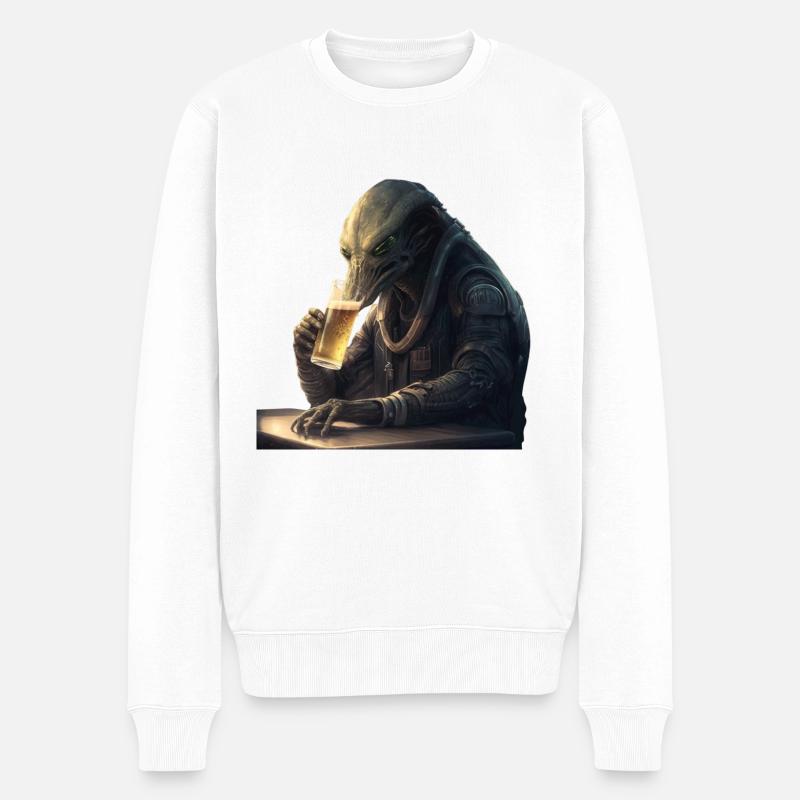 Alien mit Feierabendbier - Männer Premium Bio Pullover - Weiß
