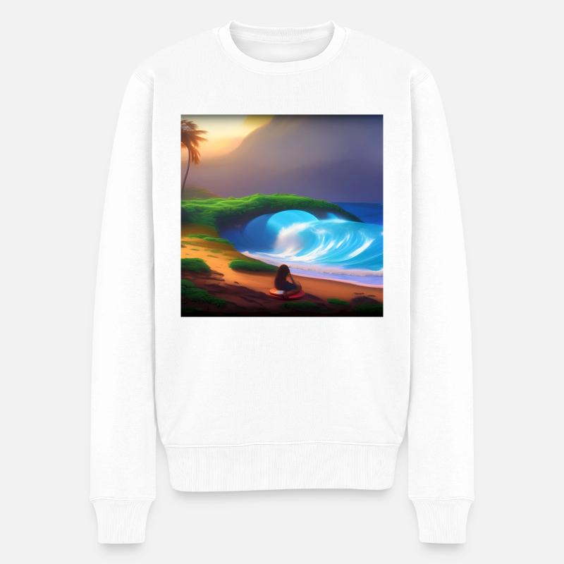 Vague épique sur la plage - Pull Premium bio Homme - blanc
