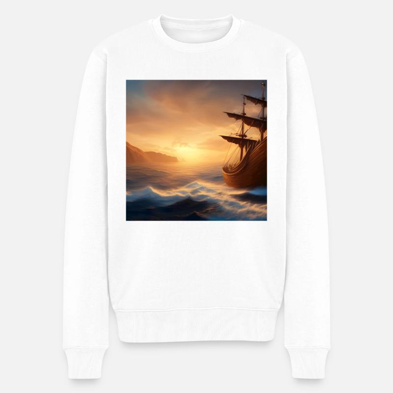 Segelschiff auf dem Meer - Männer Premium Bio Pullover - Weiß
