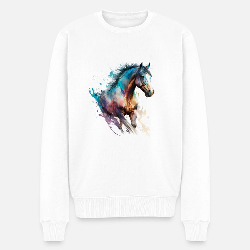 Feuriges Pferd Nr. 5 - Männer Premium Bio Pullover - Weiß