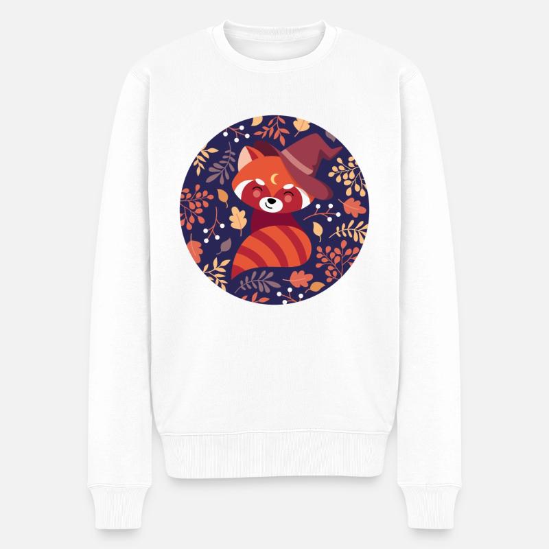 Panda roux avec motif automnal - Pull Premium bio Homme - blanc