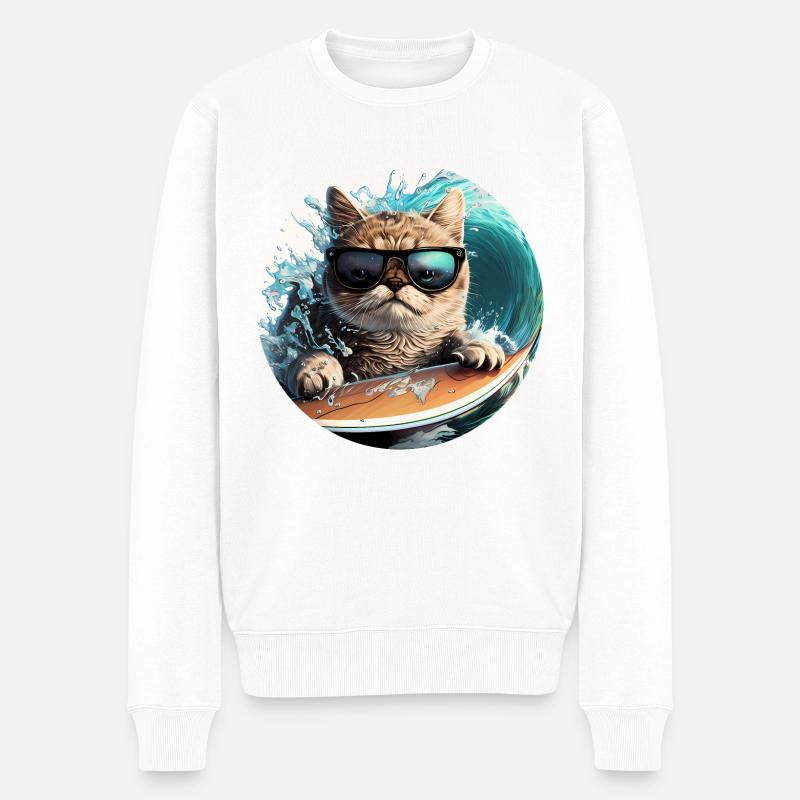 Chat de surf - Pull Premium bio Homme - blanc
