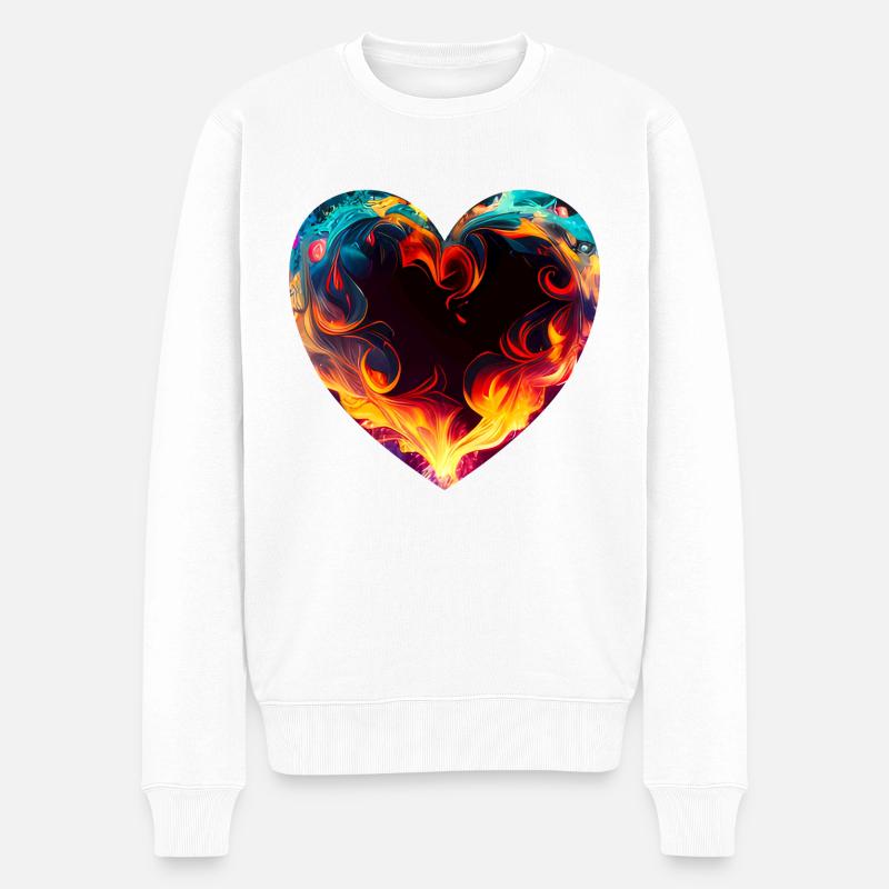 Buntes Herz mit Feuer - Männer Premium Bio Pullover - Weiß