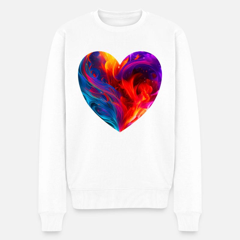 Buntes Herz mit Feuer - Männer Premium Bio Pullover - Weiß