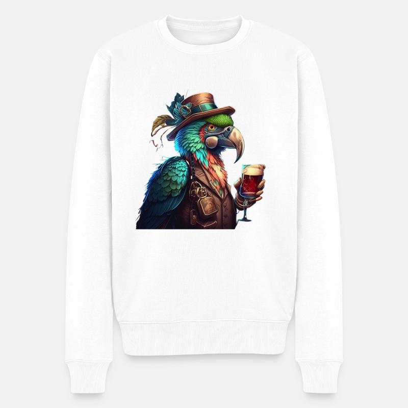 Cooler Papagei mitHut und Bier - Männer Premium Bio Pullover - Weiß