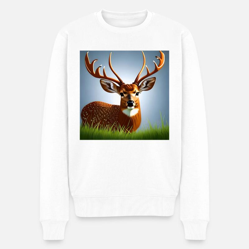 Cerf dans l'herbe - Pull Premium bio Homme - blanc