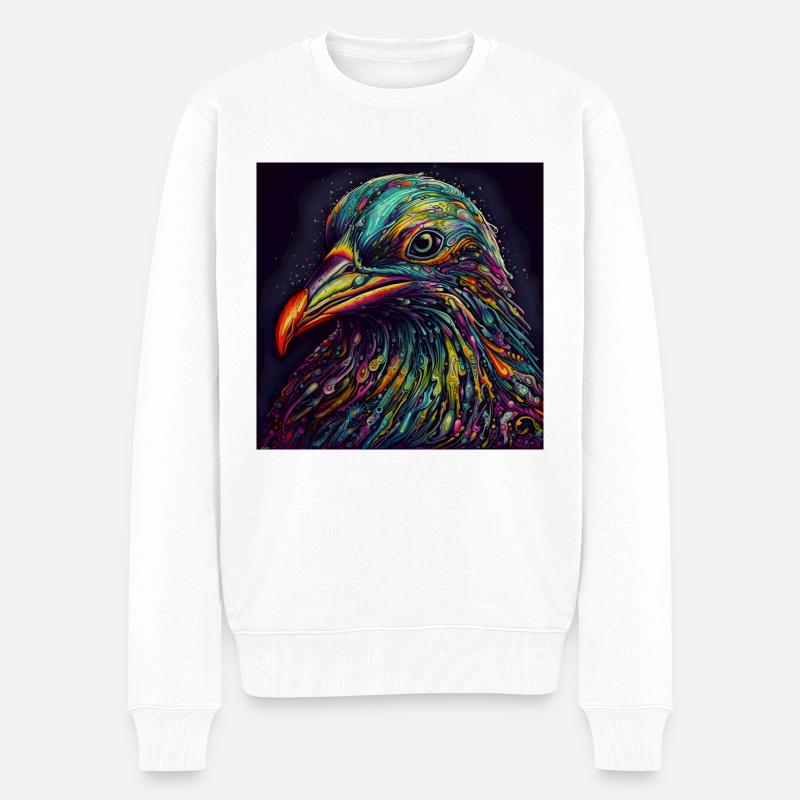 Psychadelic Pigeon - Männer Premium Bio Pullover - Weiß