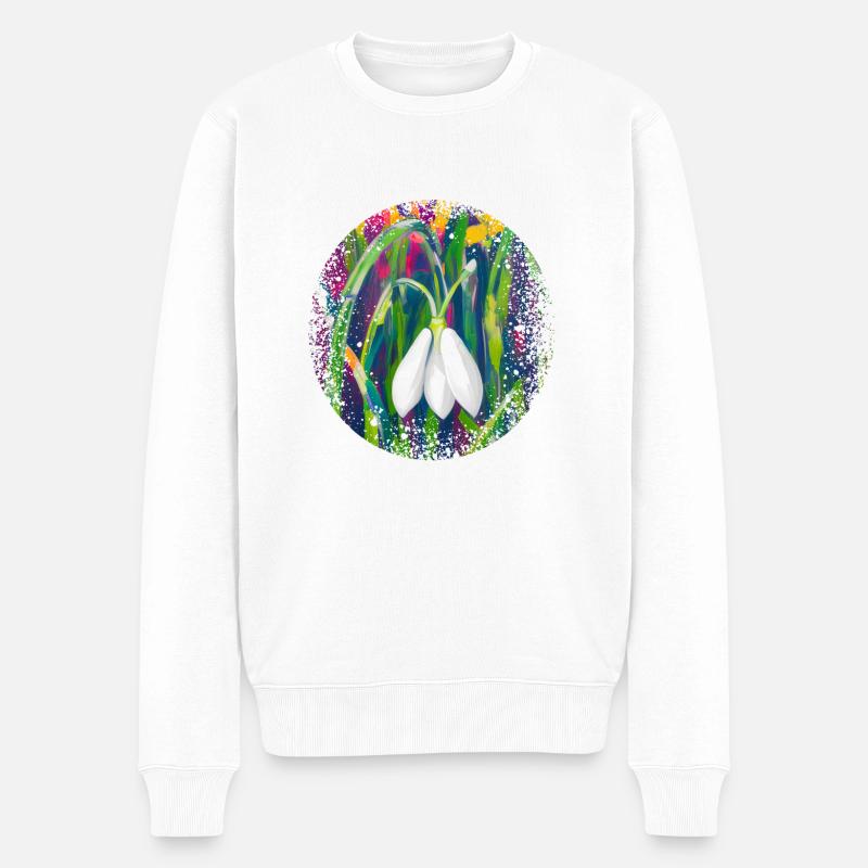 Schneeglöcken Ölgemälde - Männer Premium Bio Pullover - Weiß