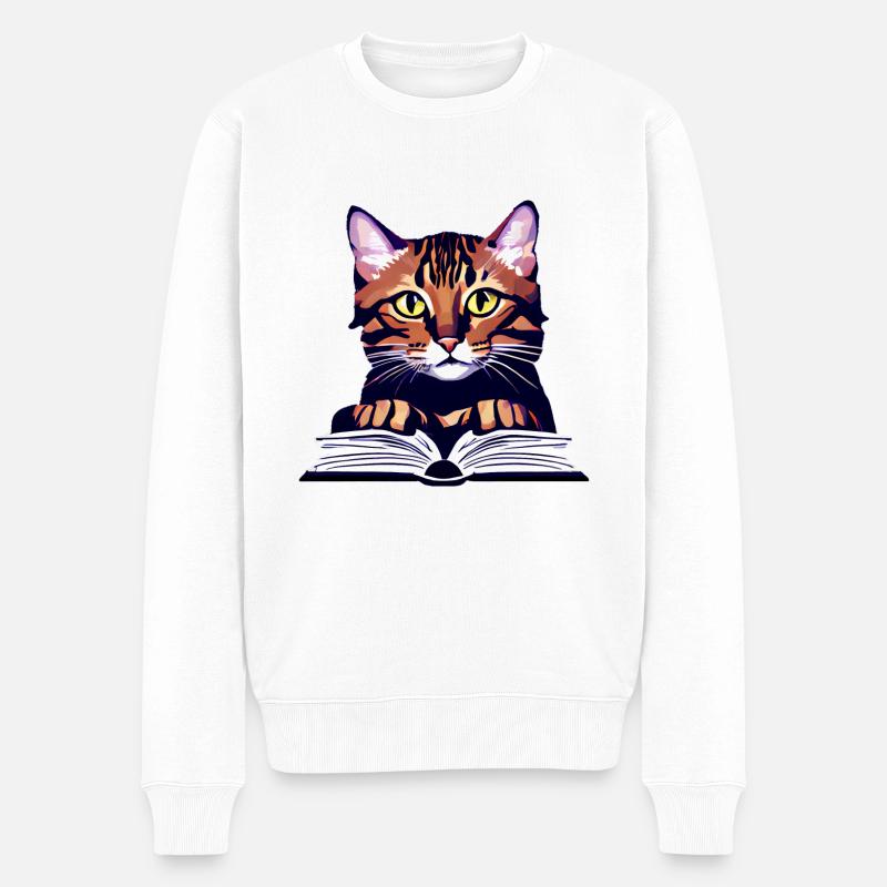 Katze Lesen Hauskatze Bücher Kater Buch Kätzchen - Männer Premium Bio Pullover - Weiß