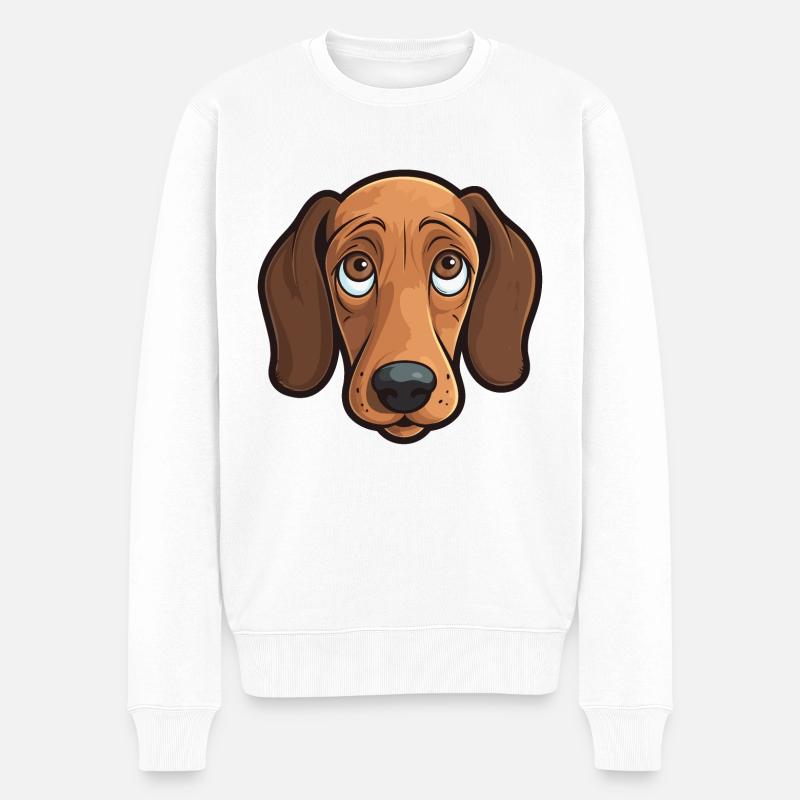 Dackel Kopf Comic Cartoon Hund Hundeliebling - Männer Premium Bio Pullover - Weiß