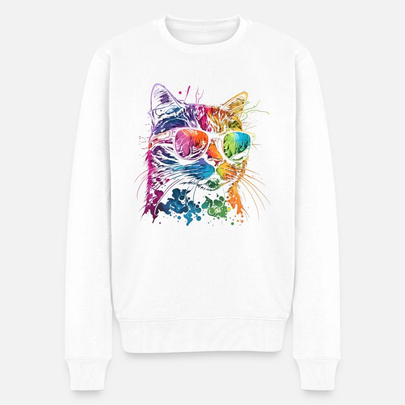 Aquarelle Cat Cool Cat - Pull Premium bio Homme - blanc
