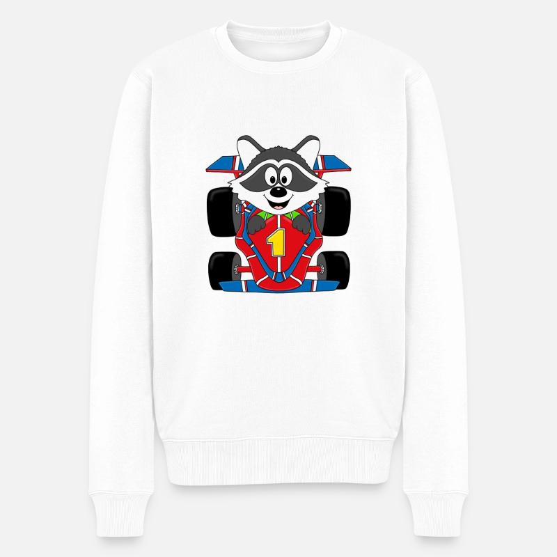 WASCHBÄR - RENNFAHRER - AUTO - RENNAUTO - TIER - Männer Premium Bio Pullover - Weiß