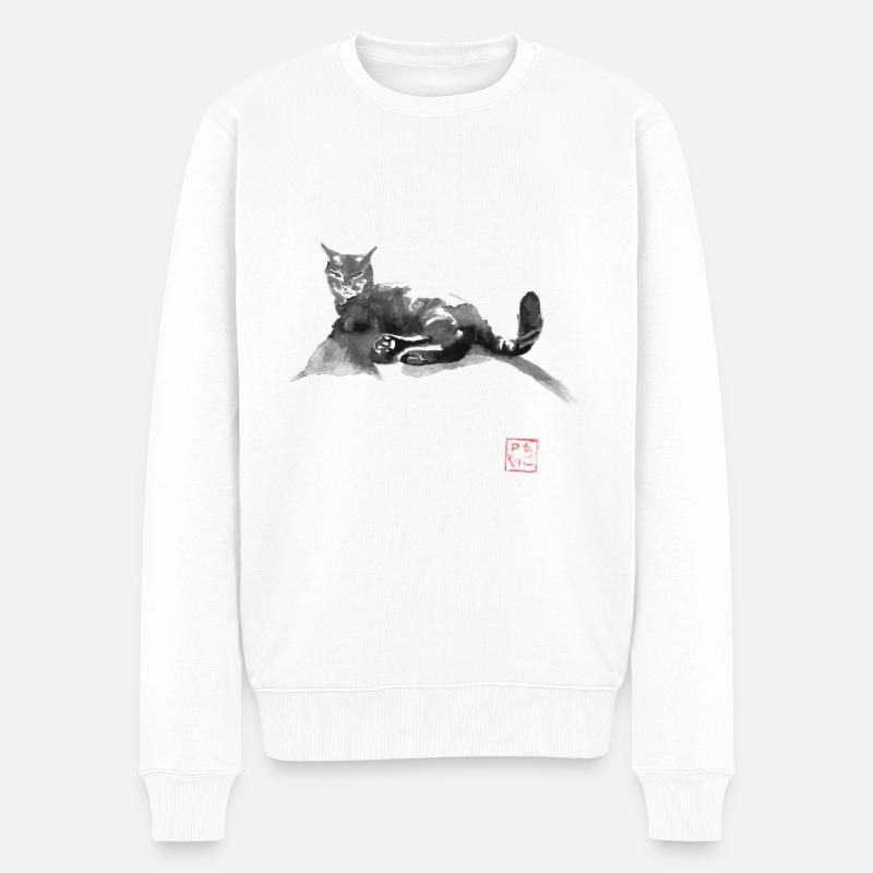 Katze auf der Straße - Männer Premium Bio Pullover - Weiß