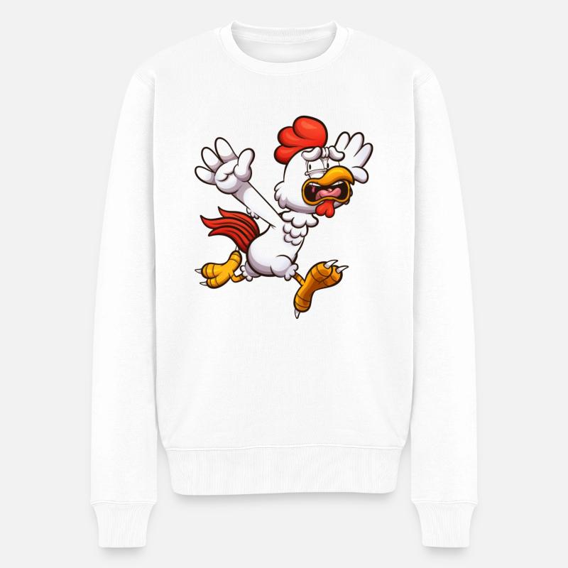 Poulet de dessin animé effrayé - Pull Premium bio Homme - blanc
