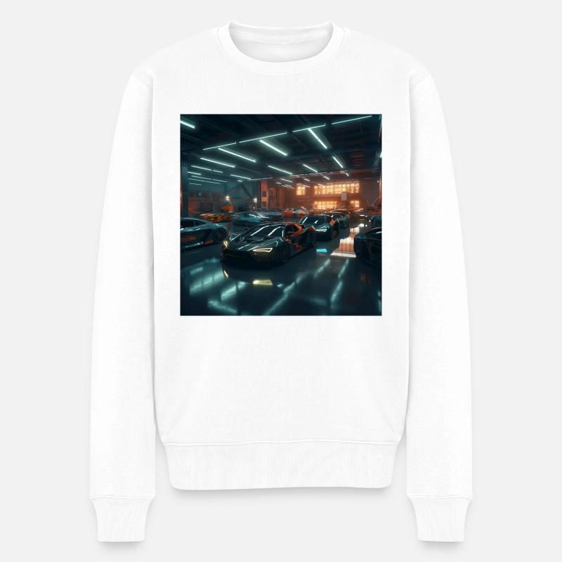 Große Garage mit coolen Sportwagen - Männer Premium Bio Pullover - Weiß