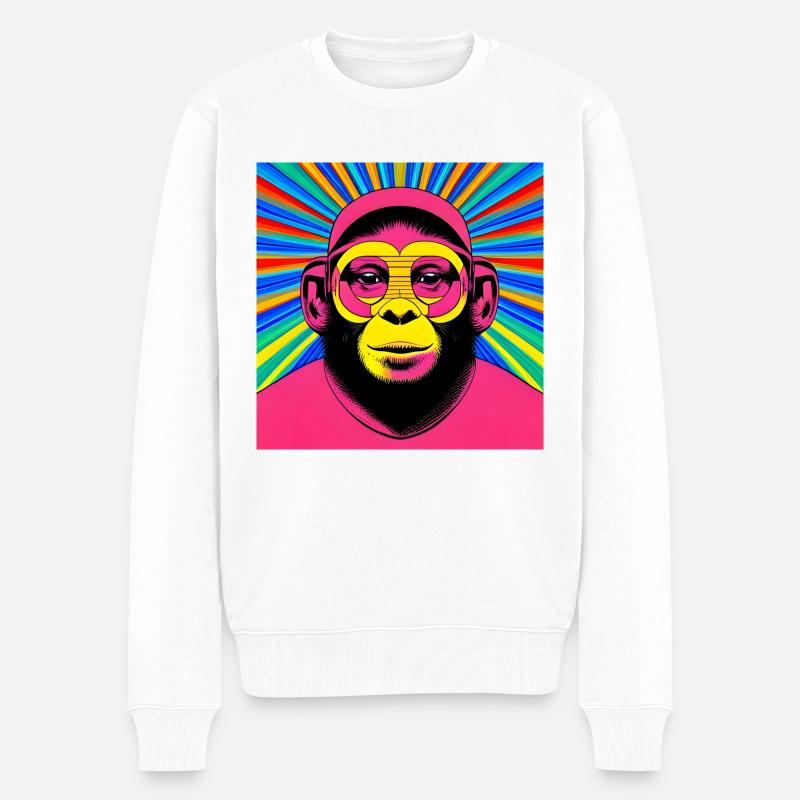 Rosa Affe - Männer Premium Bio Pullover - Weiß