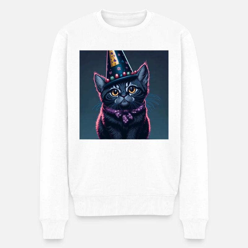 Chat avec chapeau d’anniversaire - Pull Premium bio Homme - blanc