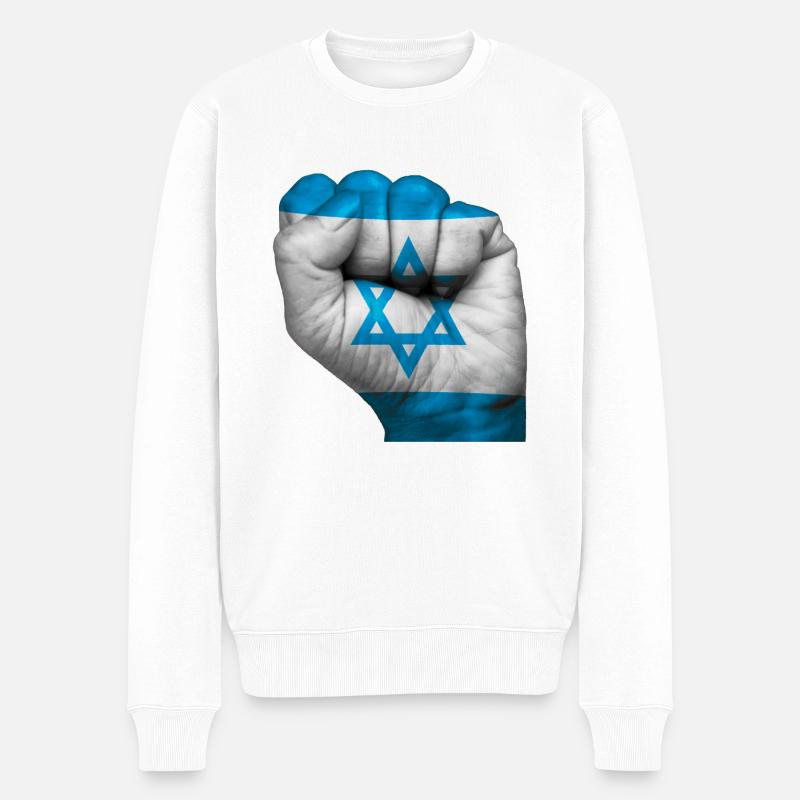 Drapeau d'Israel peint sur un poing fermé - Pull Premium bio Homme - blanc