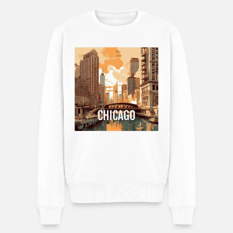 Chicago au coucher du soleil - Pull Premium bio Homme - blanc
