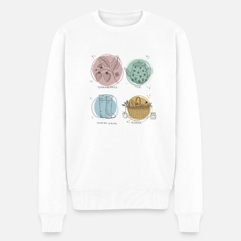 summer, garden, strawberries, flowers, tea, picnic - Männer Premium Bio Pullover - Weiß