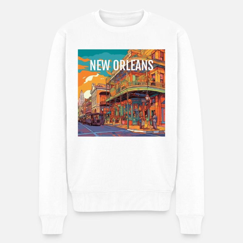 La Nouvelle-Orléans au coucher du soleil - Pull Premium bio Homme - blanc
