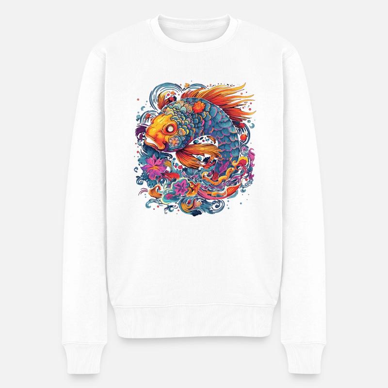 Neon - Koi - Psychadelic Fish - neg - Männer Premium Bio Pullover - Weiß