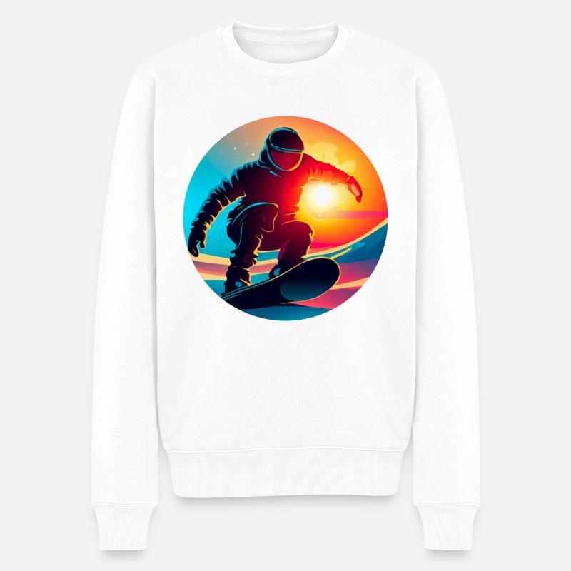 Snowboarder beim Sonnenuntergang - Männer Premium Bio Pullover - Weiß