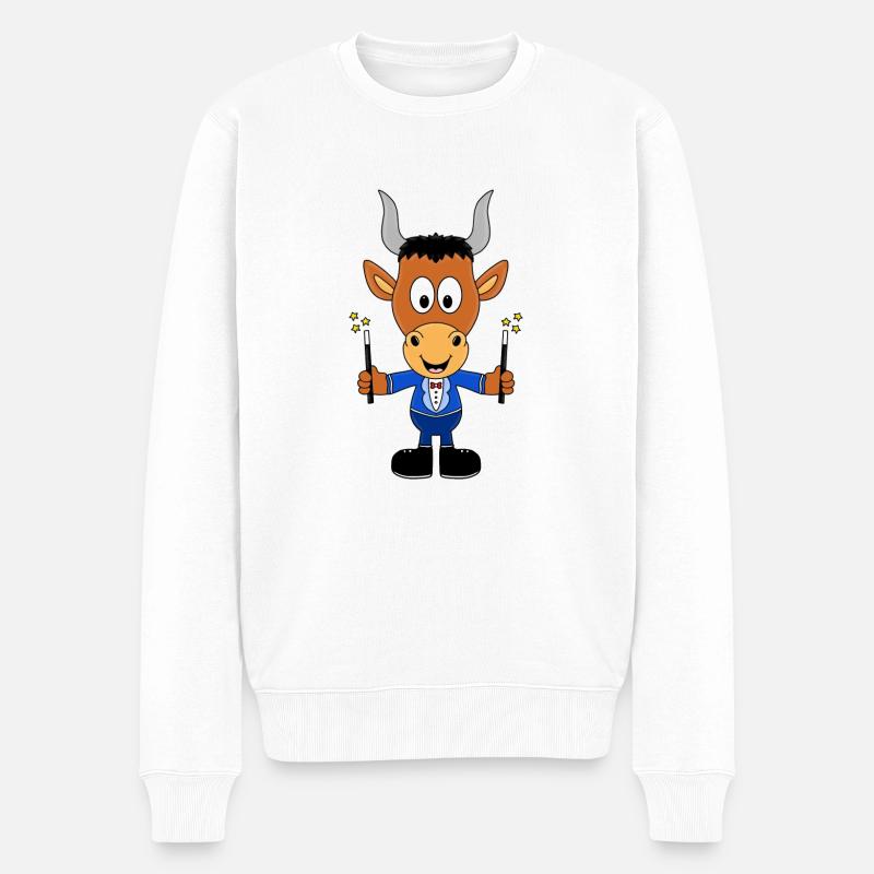 ZAUBERER - ZAUBERN - STIER - BULLE - TIER - Männer Premium Bio Pullover - Weiß