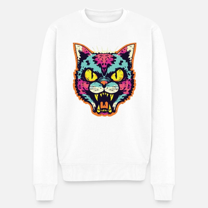 Horreur effrayante Chat zombie - Pull Premium bio Homme - blanc