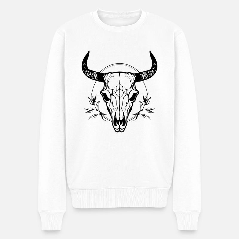 Kuh Schädel Boho - Männer Premium Bio Pullover - Weiß